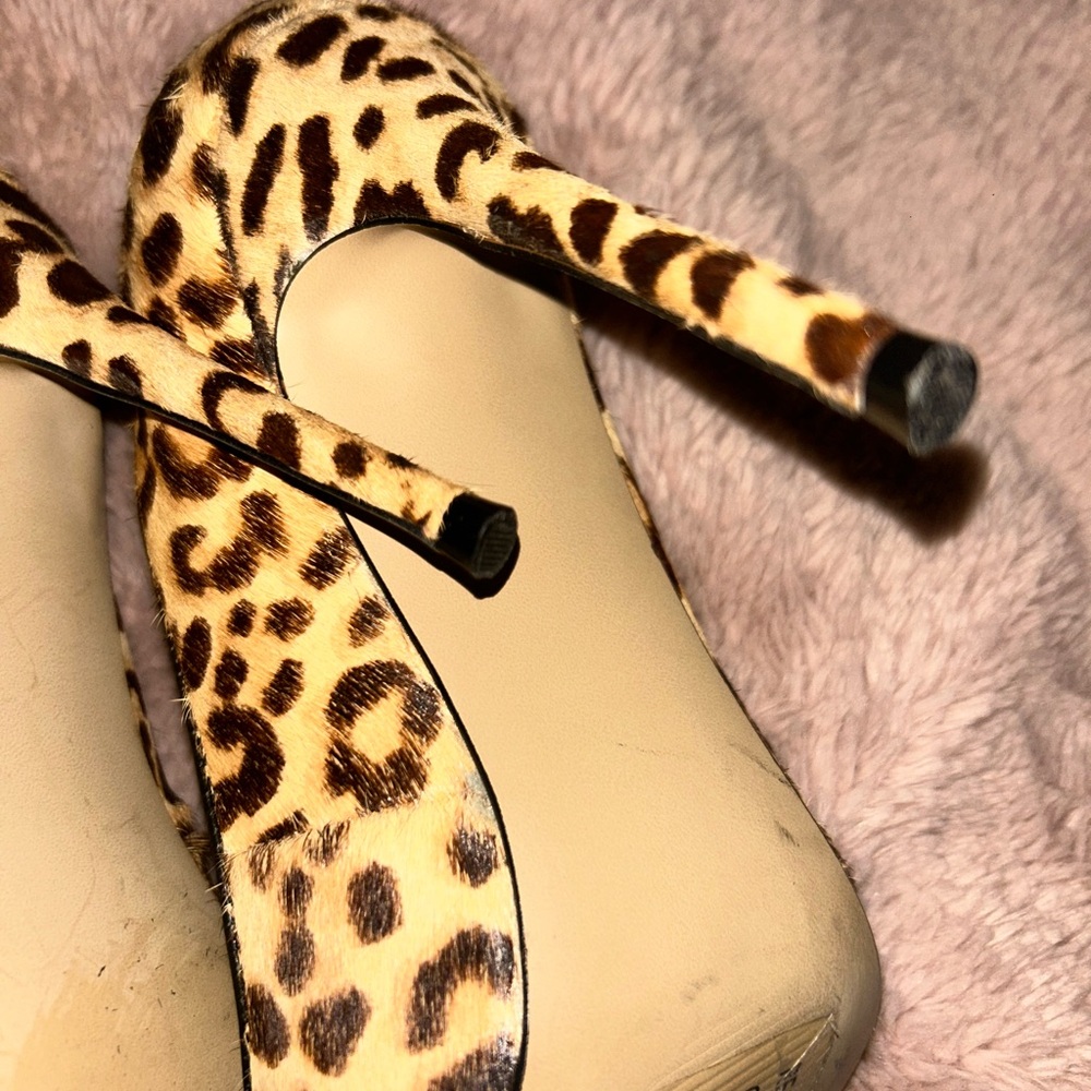 Steve Madden Daisie Leopard Print Leather Calf Fur Womens High Heels Size 7.5 - Picture 7 of 8